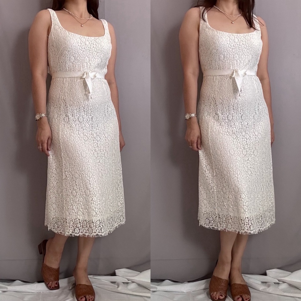 J.Crew White lace midi dress with a bow belt size 6